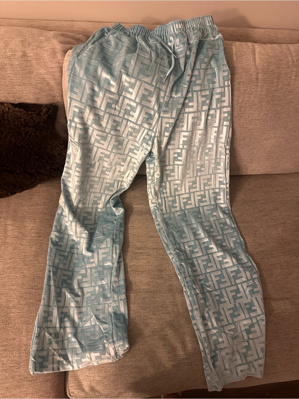 Light Blue Women's Logo-Print Track Pants with Drawstring Waist